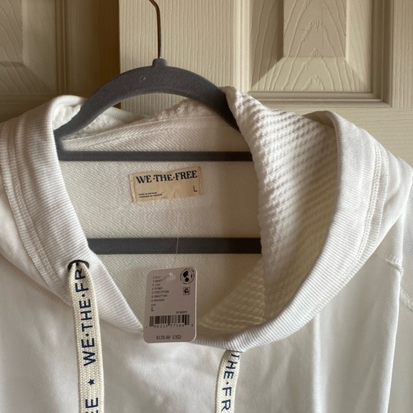 Free People NWT We The Free OVERSIZED WHITE HOODED 100%Cotton SWEATSHIRT - Picture 13 of 17